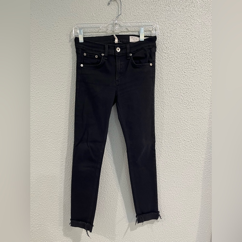 Rag and Bone Black Denim Rolled Skinny Ankle Jeans, Size 26